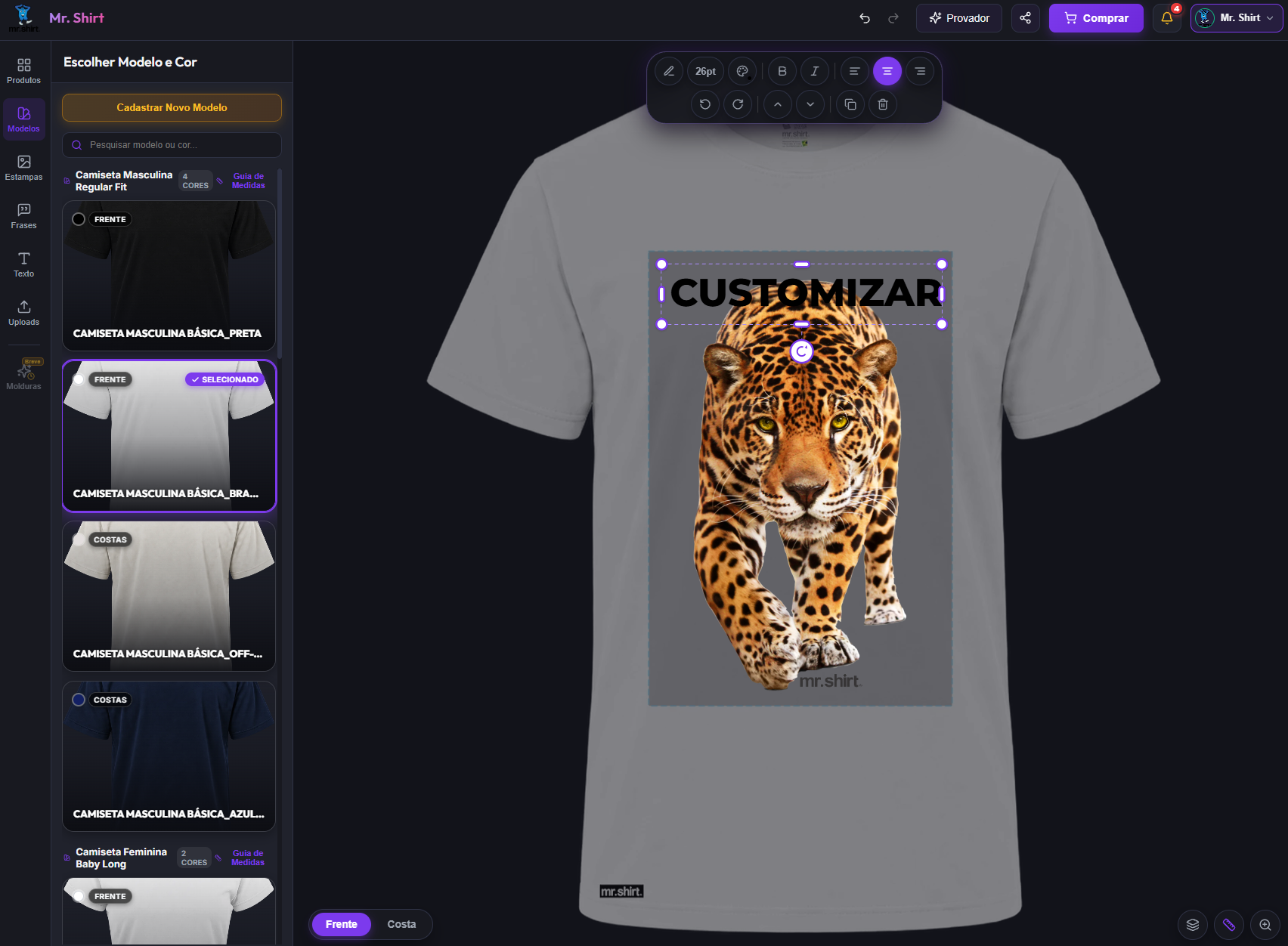 Interface real da aplicação Mr. Shirt na versão Desktop