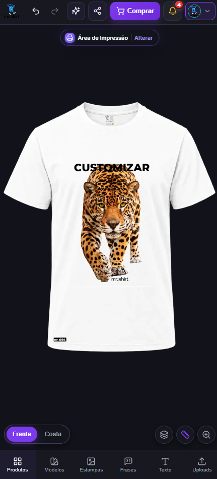 Interface real da aplicação Mr. Shirt na versão Mobile